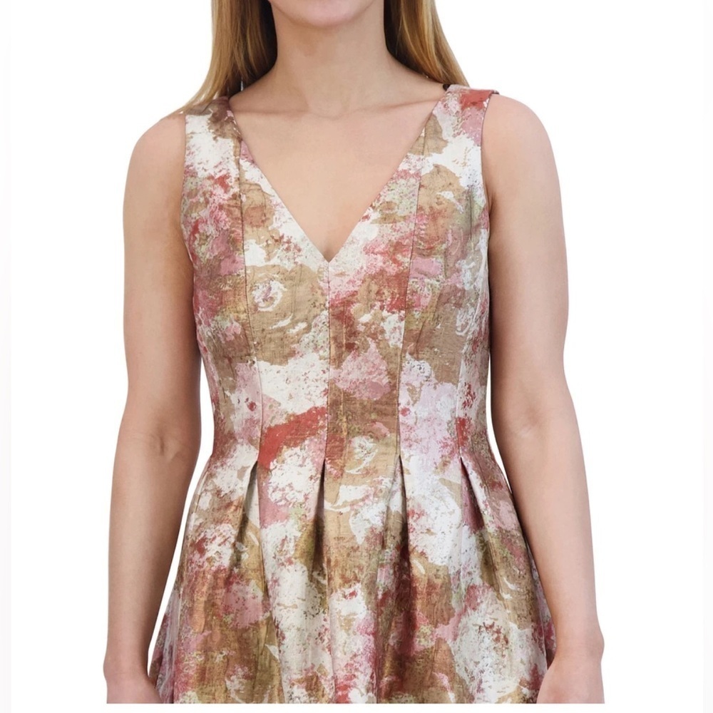 Vince Camuto NWT Metallic Jacquard Terracotta Floral Fit & Flare Pocket Dress 2 - Picture 7 of 8